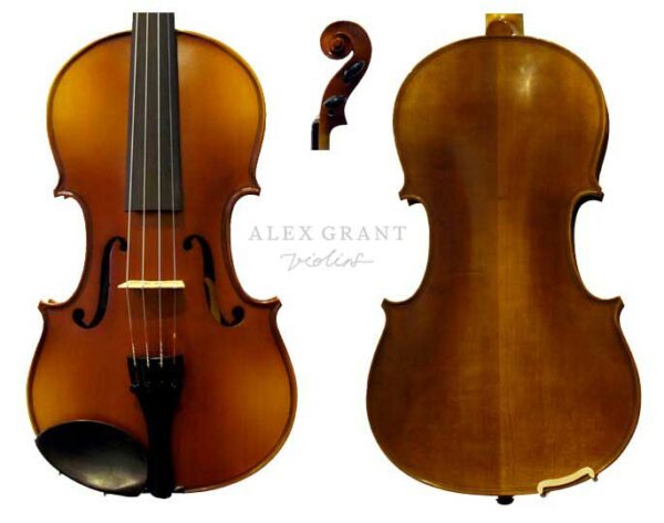 Image of Raggetti RV2 Violin showing belly, back and scroll view